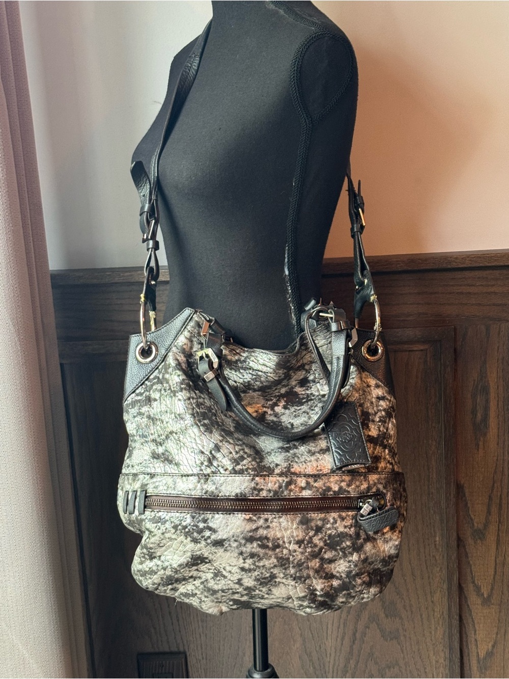 orYANY Marbled Gray & Black Leather Shoulder Tote Bag - Picture 2 of 13